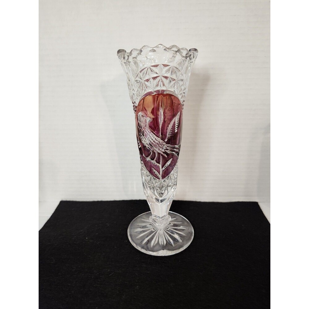 AMARIS By Nachtmann Crystal Glass w/ Ruby Red Bird Vase